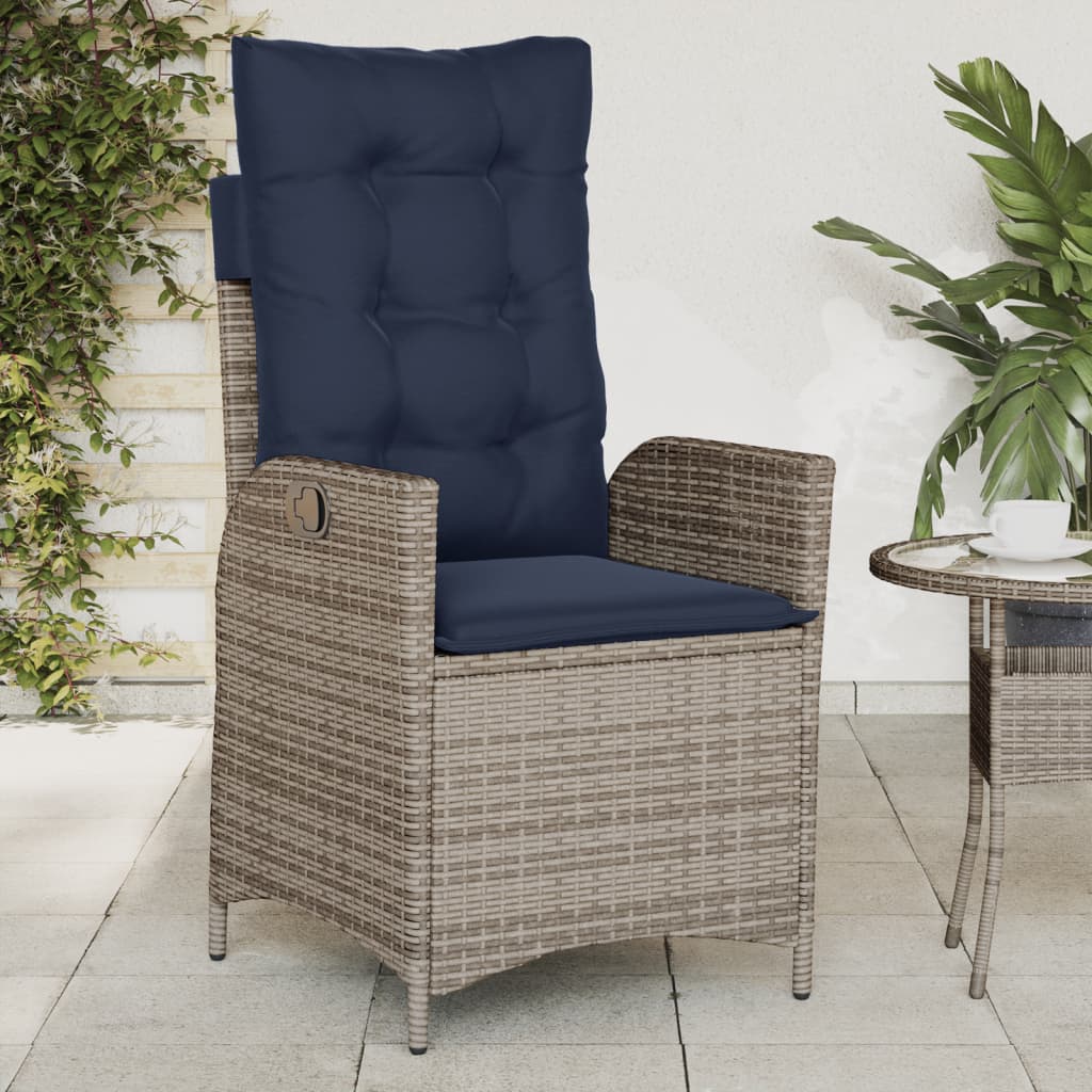 vidaXL Reclining Patio Chairs 2 pcs with Cushions Gray Poly Rattan-4