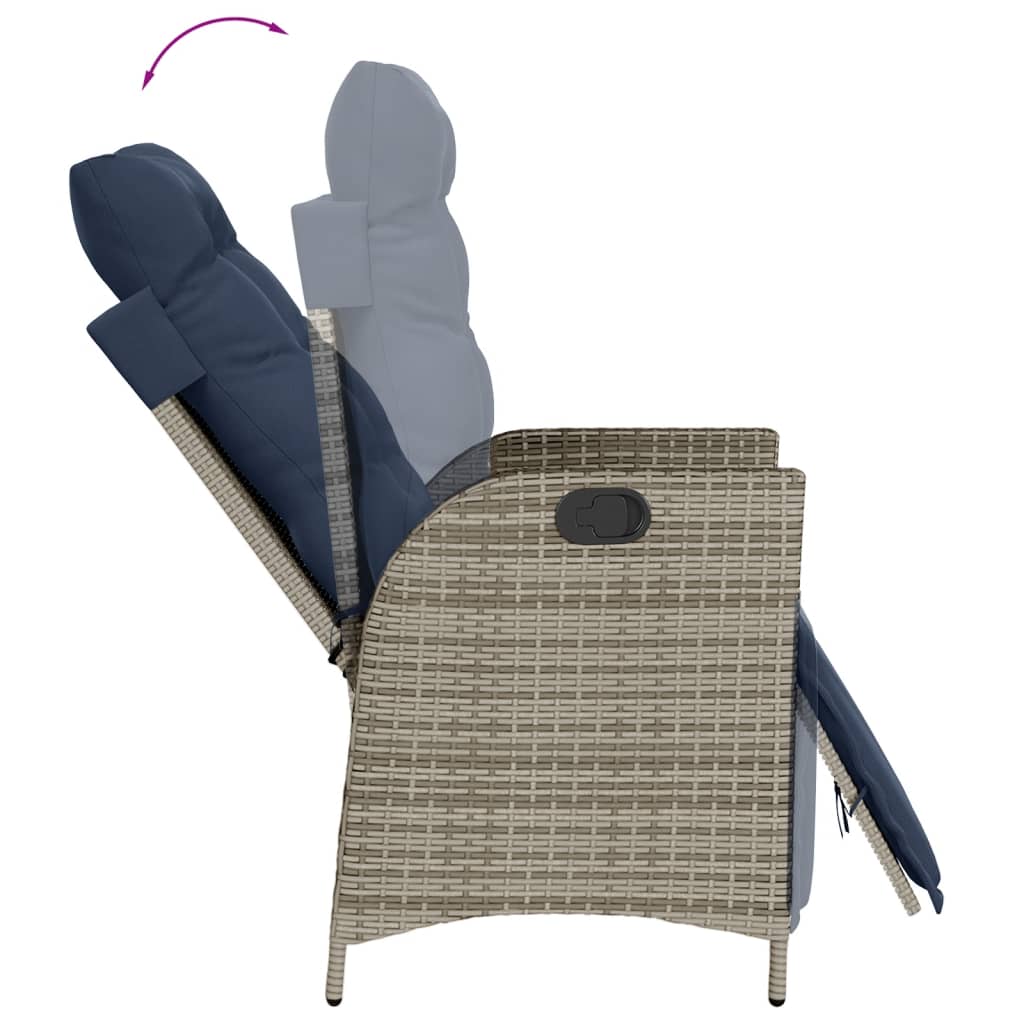 vidaXL Reclining Patio Chair with Footrest Gray Poly Rattan-10