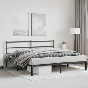 vidaXL Metal Bed Frame with Headboard Black 76"x79.9" King-1