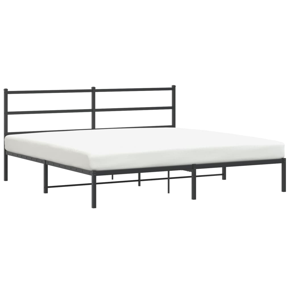 vidaXL Metal Bed Frame with Headboard Black 76"x79.9" King-2