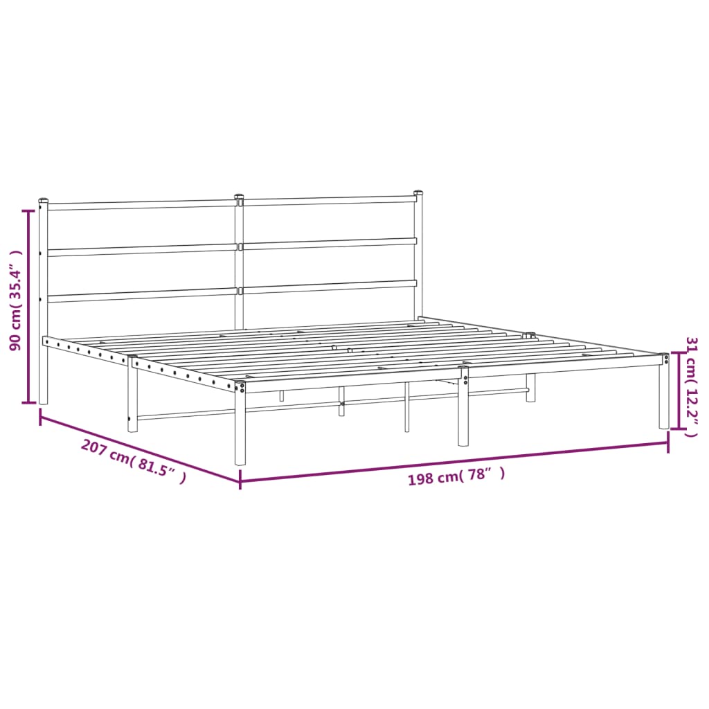 vidaXL Metal Bed Frame with Headboard Black 76"x79.9" King-7