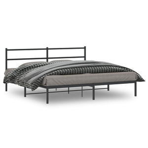 vidaXL Metal Bed Frame with Headboard Black 76"x79.9" King-0