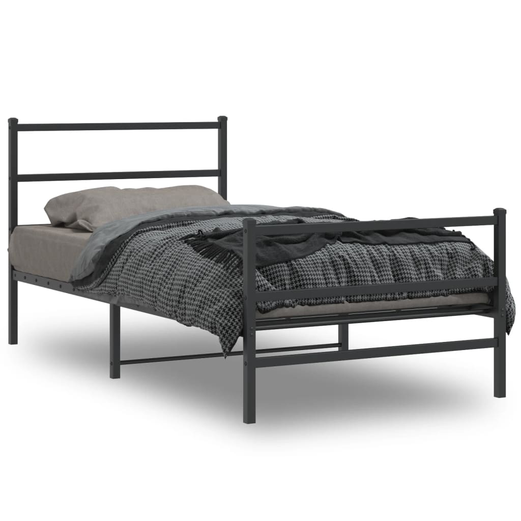 vidaXL Metal Bed Frame with Headboard and Footboard Black 39.4"x78.7"-0