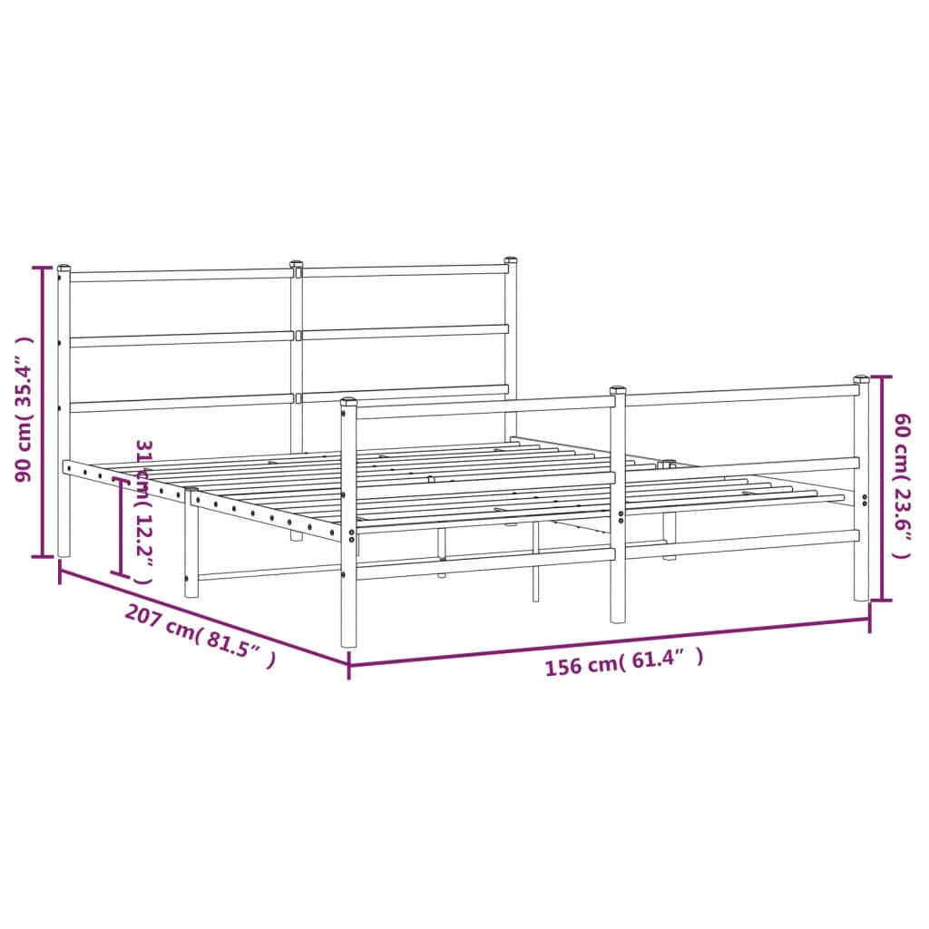 vidaXL Metal Bed Frame with Headboard and Footboard Black 59.1"x78.7"-7