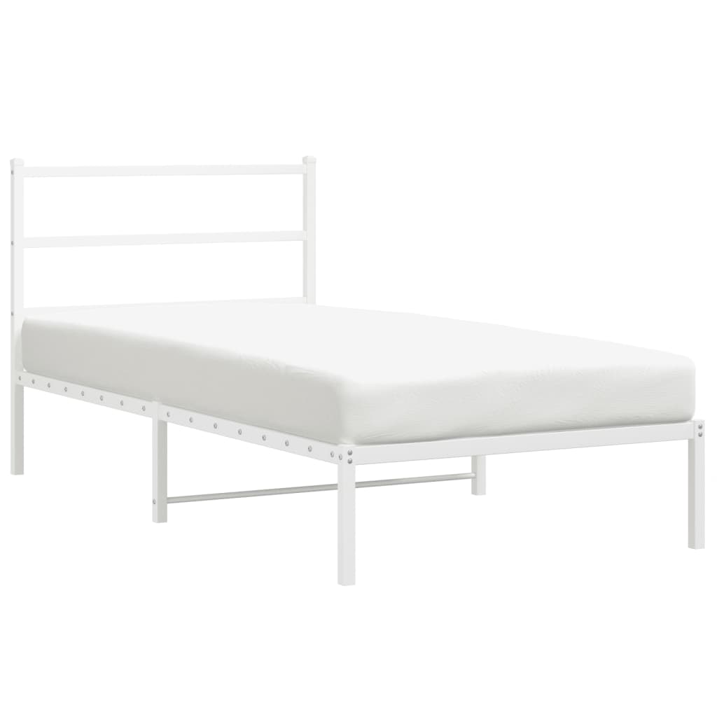 vidaXL Metal Bed Frame with Headboard White 39.4"x78.7"-2