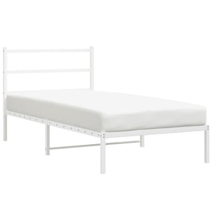 vidaXL Metal Bed Frame with Headboard White 39.4"x78.7"-2