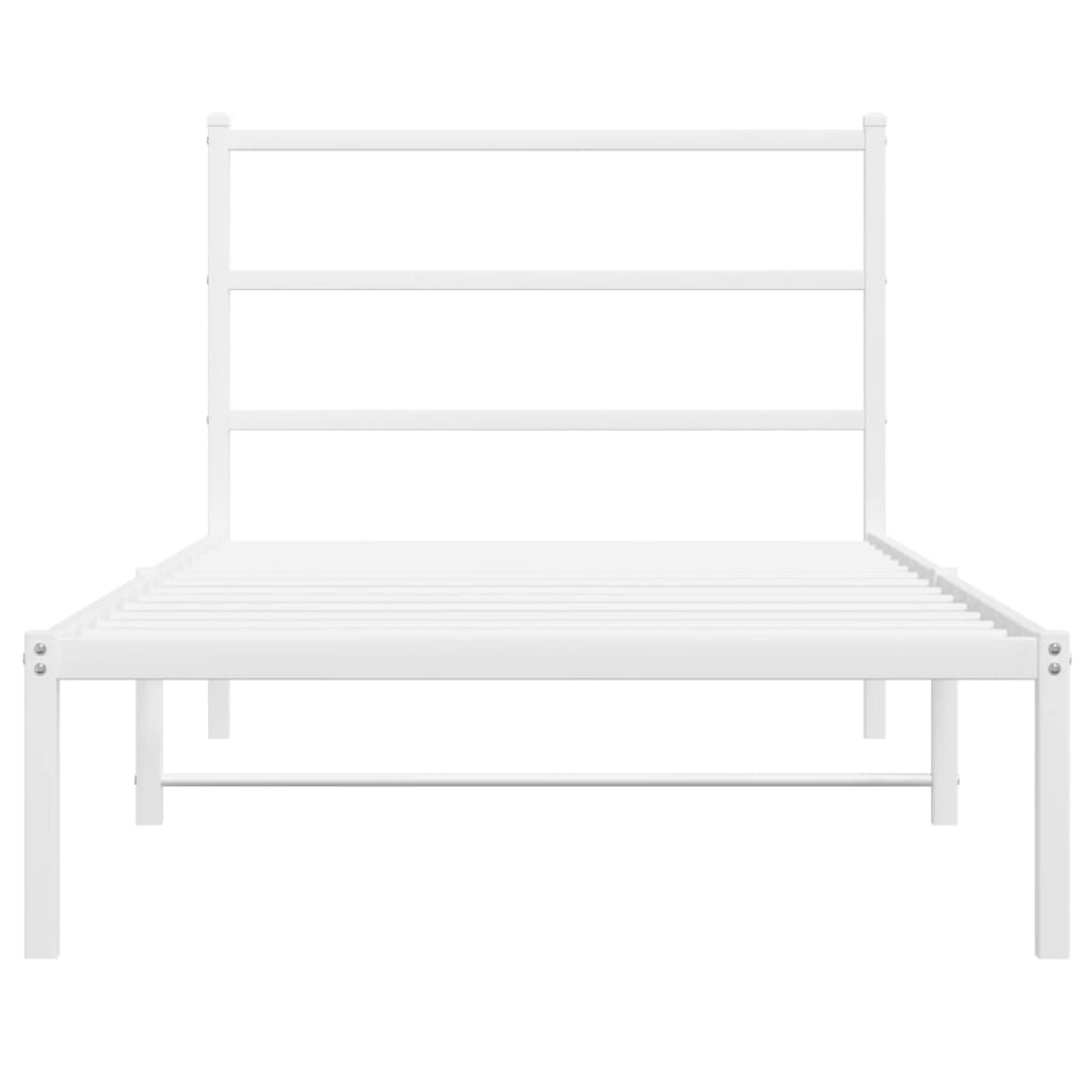 vidaXL Metal Bed Frame with Headboard White 39.4"x78.7"-3