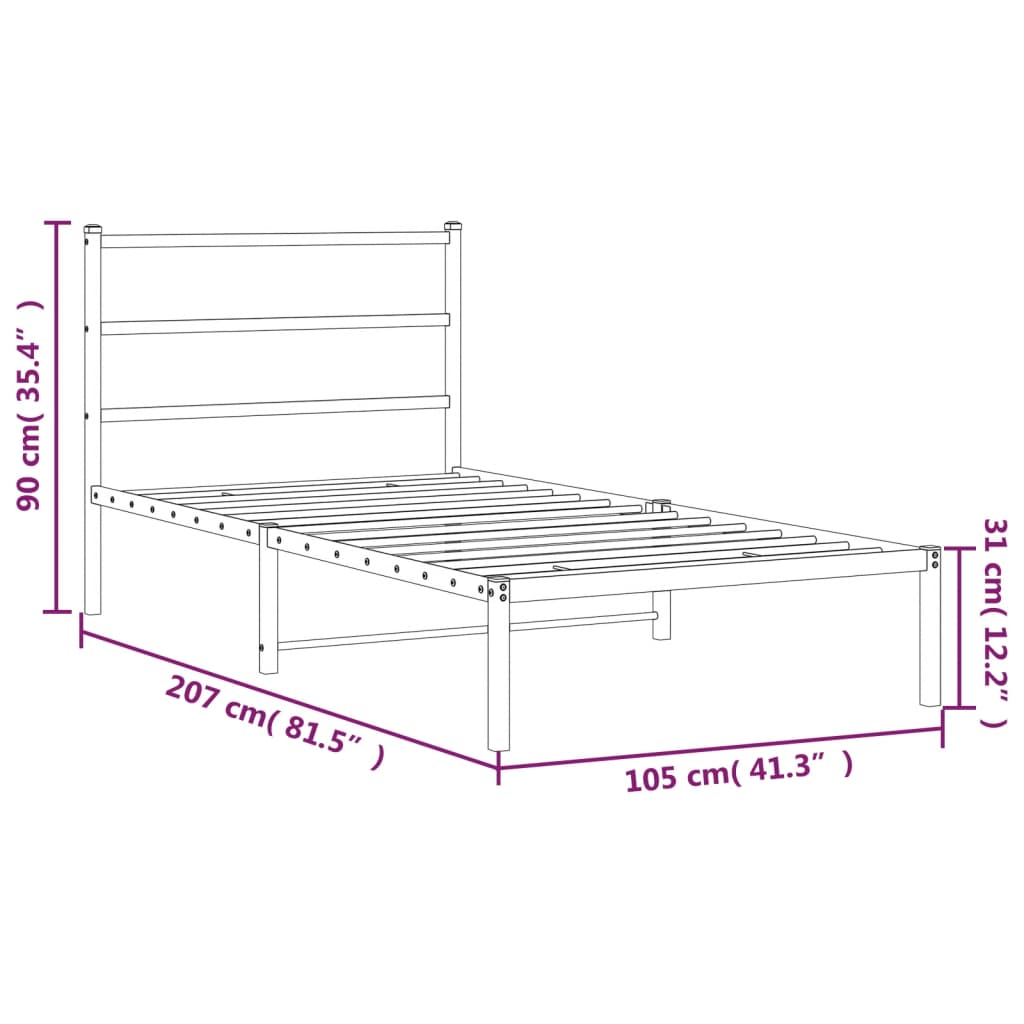 vidaXL Metal Bed Frame with Headboard White 39.4"x78.7"-7