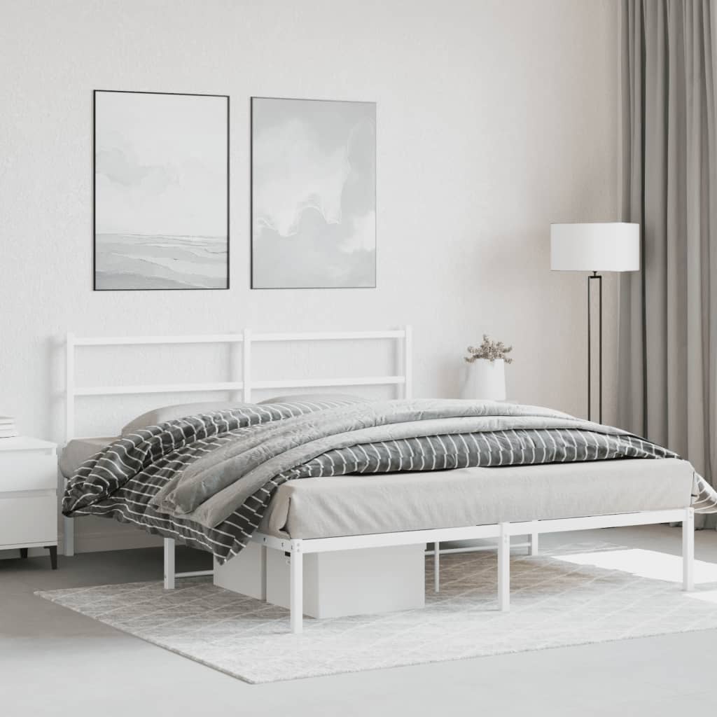 vidaXL Metal Bed Frame with Headboard White 59.1"x78.7"-1