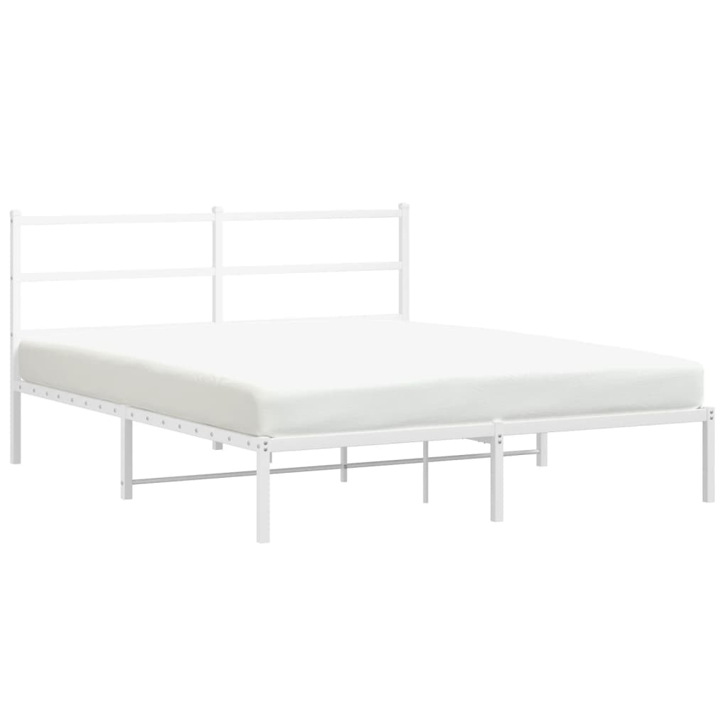 vidaXL Metal Bed Frame with Headboard White 59.1"x78.7"-2