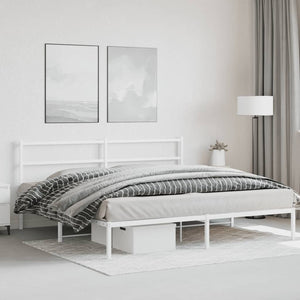 vidaXL Metal Bed Frame with Headboard White 76"x79.9" King-1