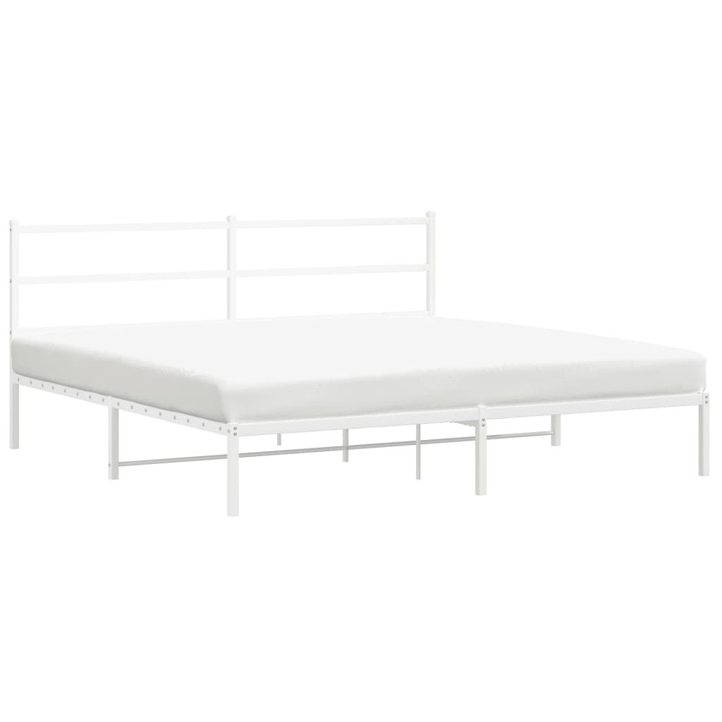 vidaXL Metal Bed Frame with Headboard White 76"x79.9" King-2