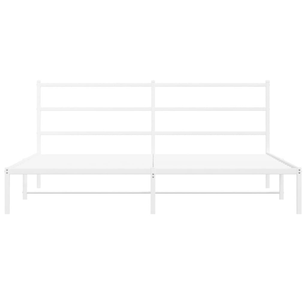 vidaXL Metal Bed Frame with Headboard White 76"x79.9" King-3