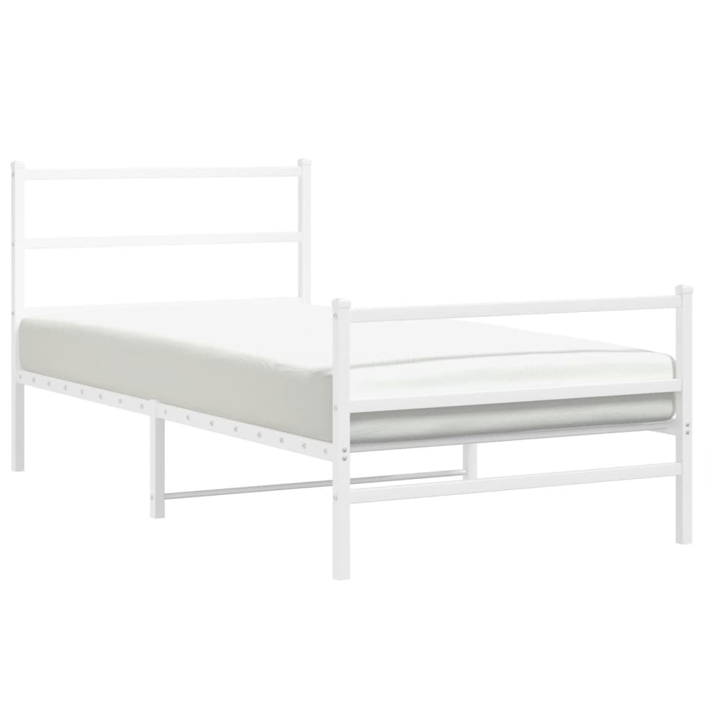 vidaXL Metal Bed Frame with Headboard and Footboard White 39.4"x78.7"-2