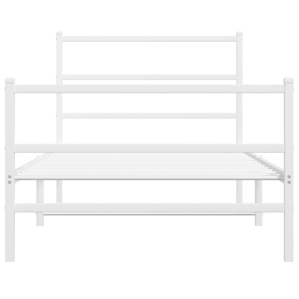 vidaXL Metal Bed Frame with Headboard and Footboard White 39.4"x78.7"-3