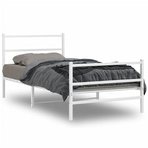 vidaXL Metal Bed Frame with Headboard and Footboard White 39.4"x78.7"-0