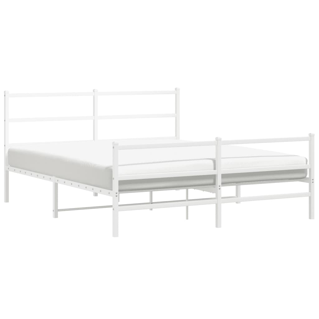 vidaXL Metal Bed Frame with Headboard and Footboard White 59.1"x78.7"-2