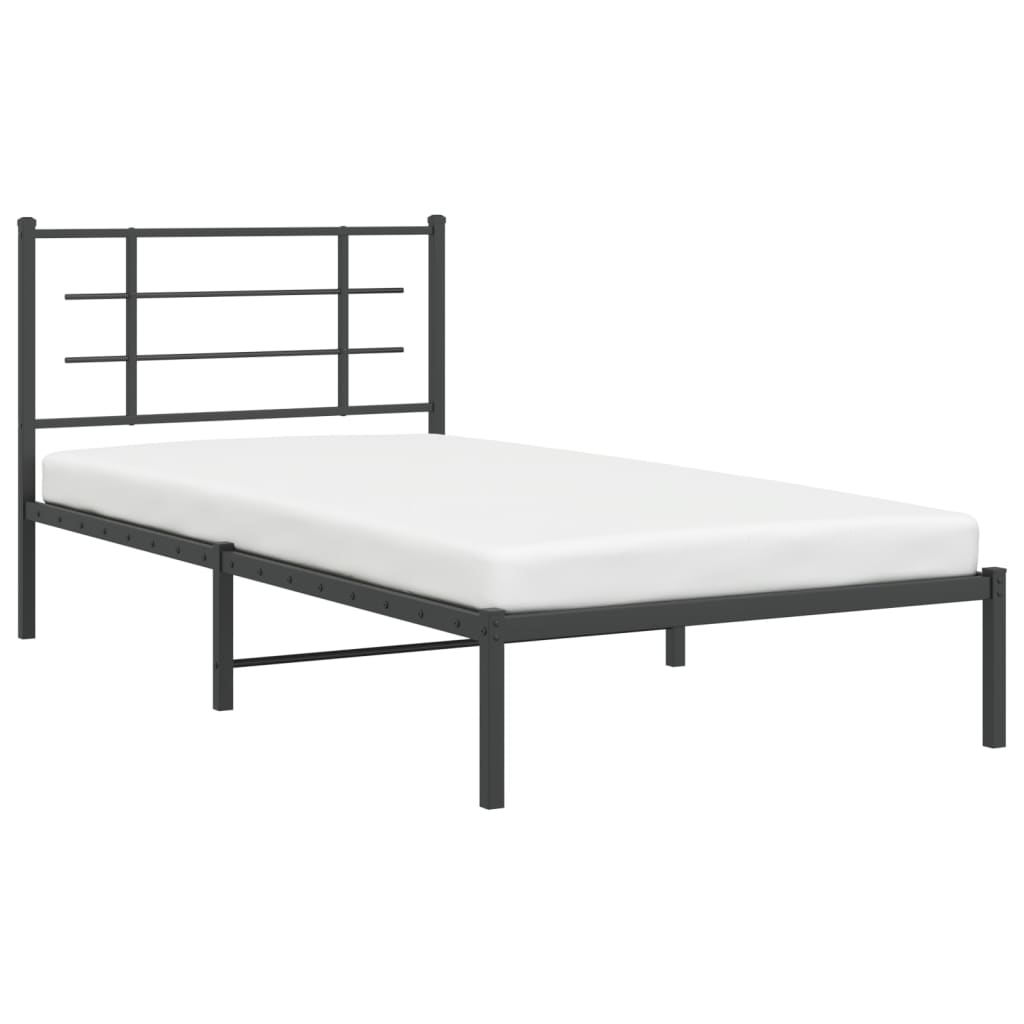 vidaXL Metal Bed Frame with Headboard Black 39.4"x78.7"-2