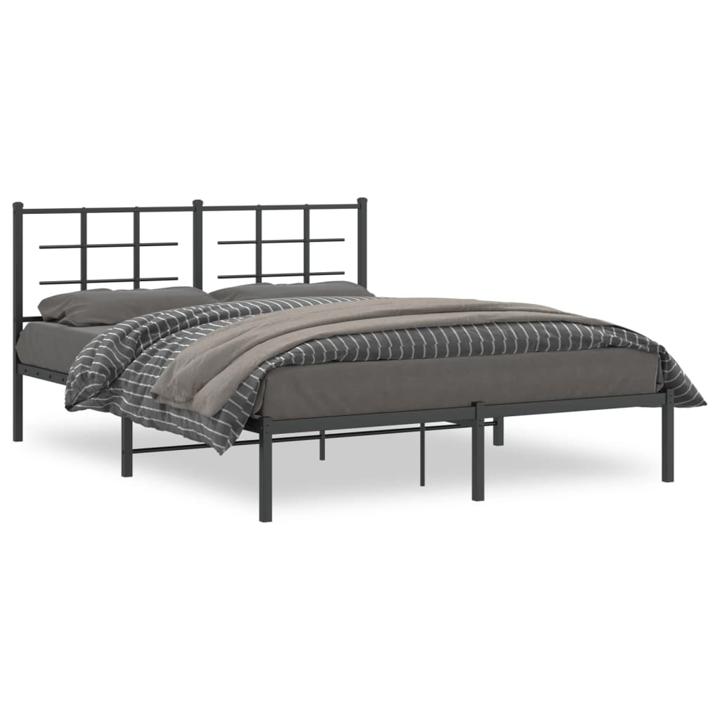 vidaXL Metal Bed Frame with Headboard Black 59.1"x78.7"-0