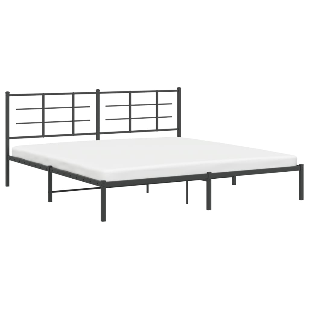 vidaXL Metal Bed Frame with Headboard Black 76"x79.9" King-2