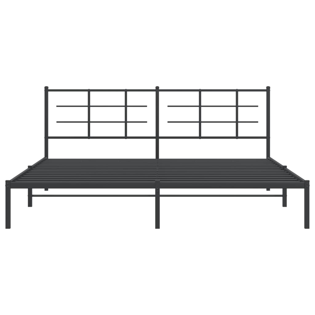 vidaXL Metal Bed Frame with Headboard Black 76"x79.9" King-3