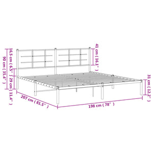 vidaXL Metal Bed Frame with Headboard Black 76"x79.9" King-7