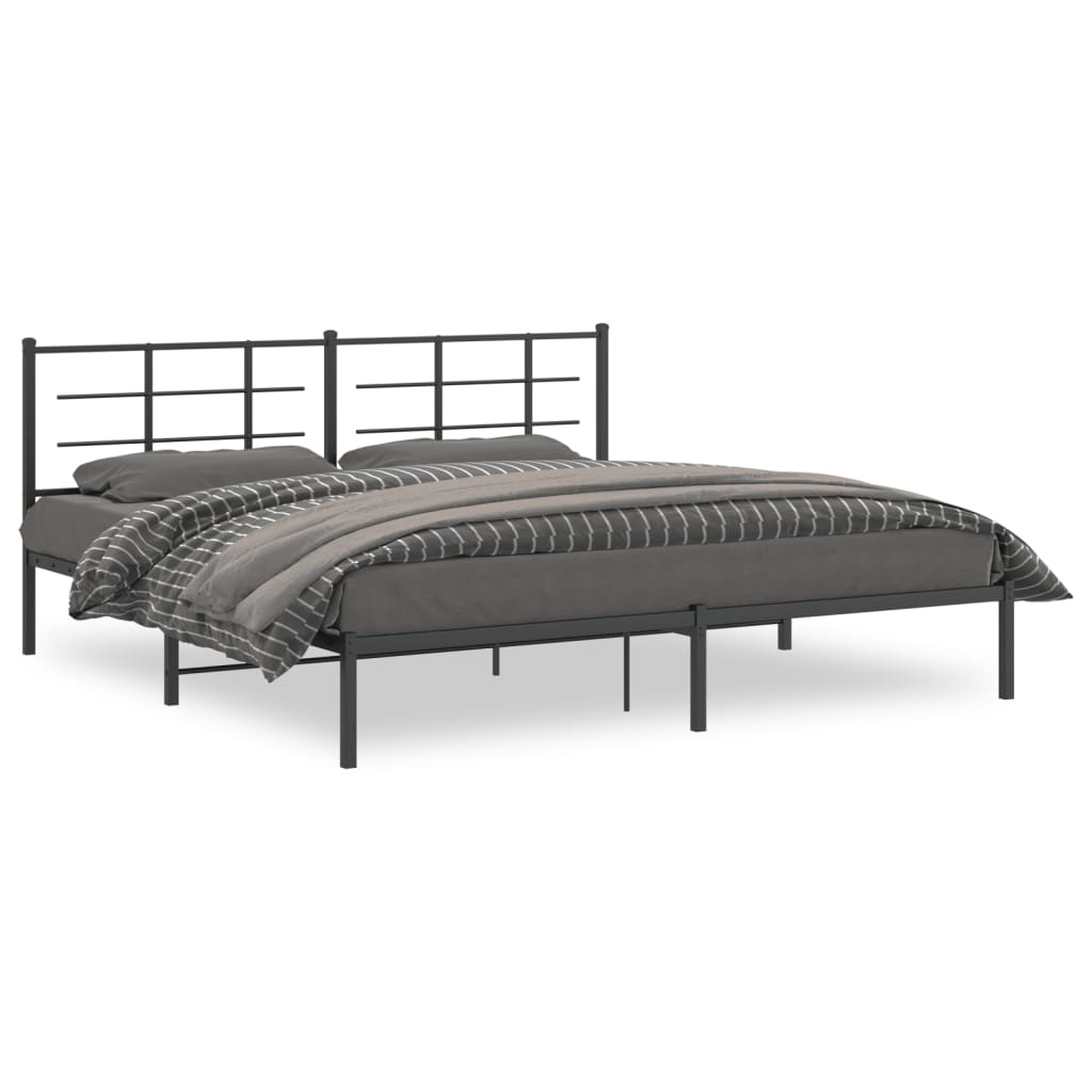 vidaXL Metal Bed Frame with Headboard Black 76"x79.9" King-0