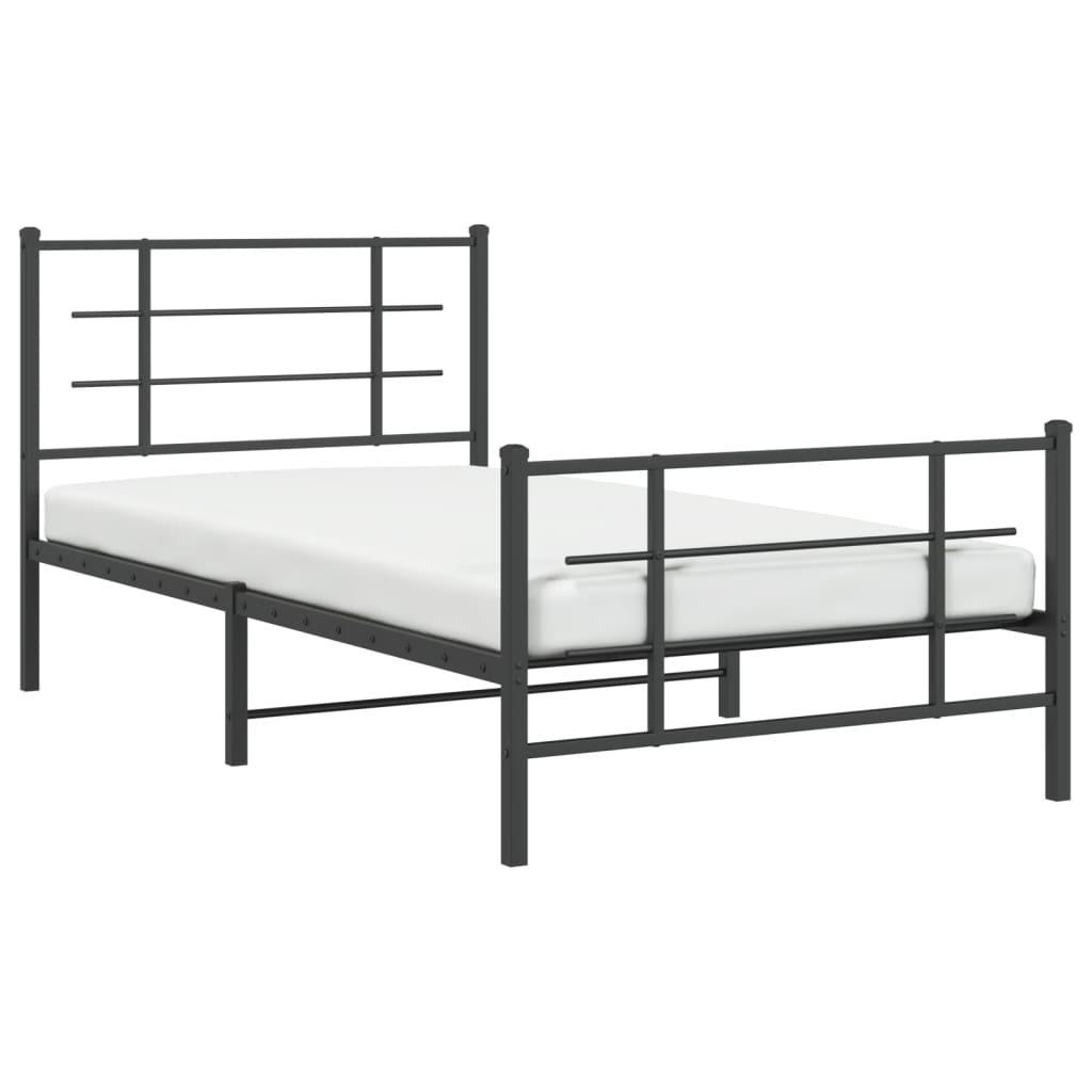 vidaXL Metal Bed Frame with Headboard and Footboard Black 39.4"x78.7"-2