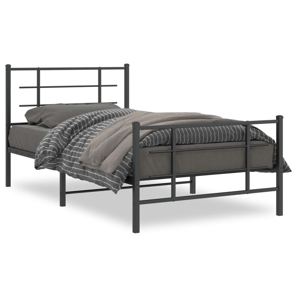 vidaXL Metal Bed Frame with Headboard and Footboard Black 39.4"x78.7"-0