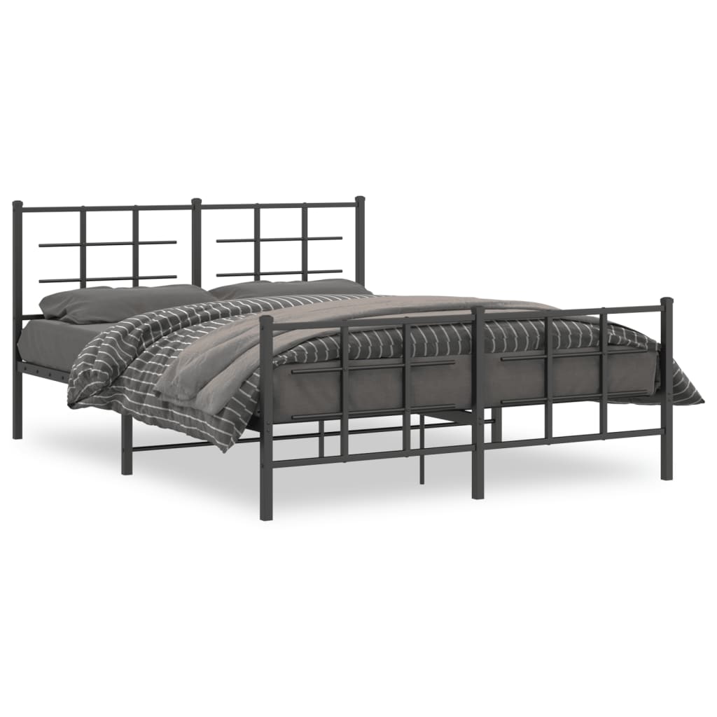 vidaXL Metal Bed Frame with Headboard and Footboard Black 59.1"x78.7"-0