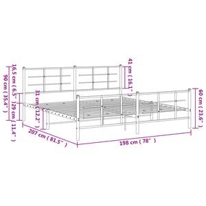 vidaXL Metal Bed Frame with Headboard and Footboard Black 76"x79.9" King-7