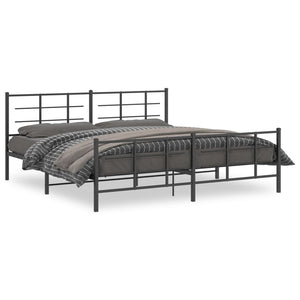 vidaXL Metal Bed Frame with Headboard and Footboard Black 76"x79.9" King-0