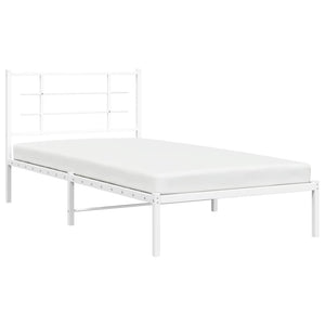 vidaXL Metal Bed Frame with Headboard White 39.4"x78.7"-2