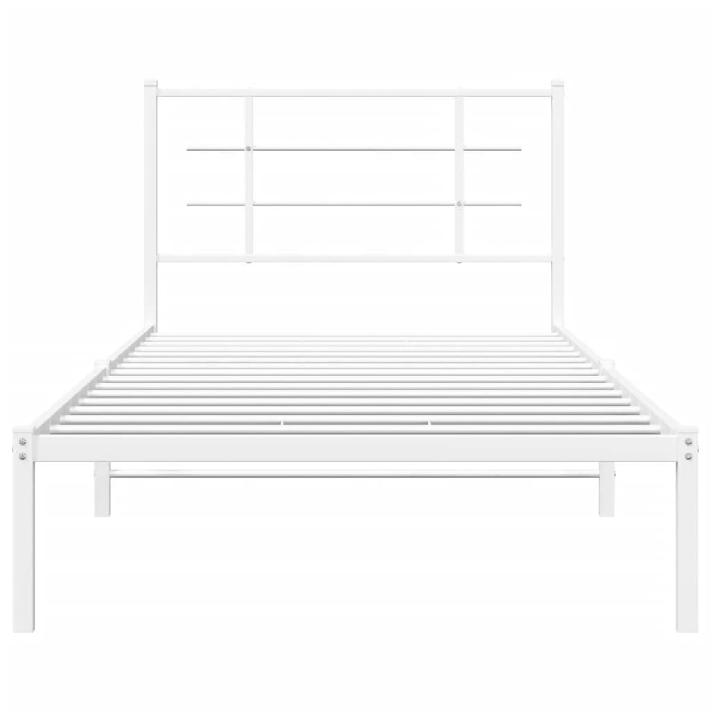 vidaXL Metal Bed Frame with Headboard White 39.4"x78.7"-3