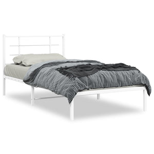 vidaXL Metal Bed Frame with Headboard White 39.4"x78.7"-0