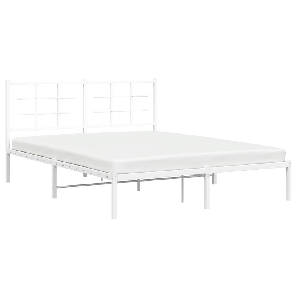 vidaXL Metal Bed Frame with Headboard White 59.1"x78.7"-2