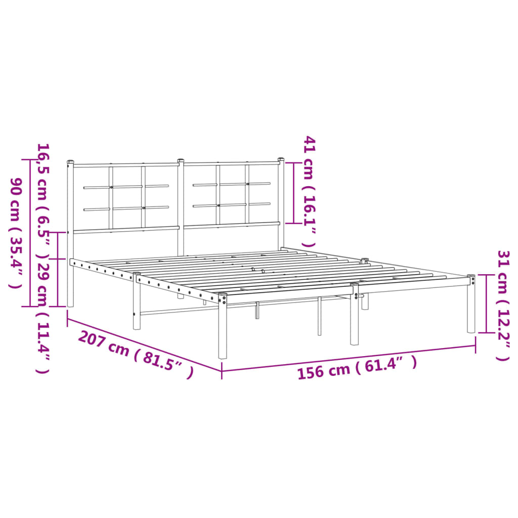 vidaXL Metal Bed Frame with Headboard White 59.1"x78.7"-7