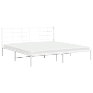 vidaXL Metal Bed Frame with Headboard White 76"x79.9" King-2