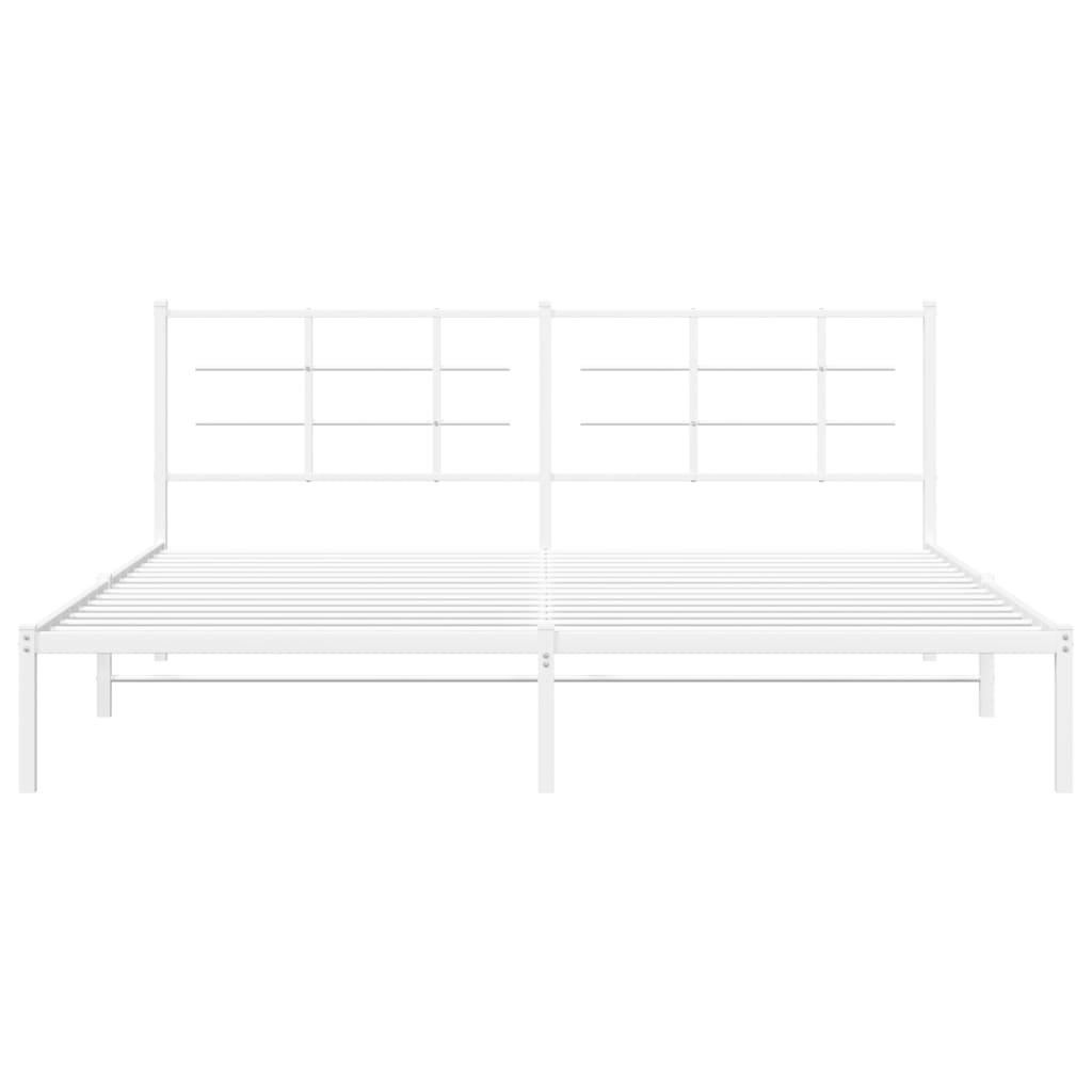 vidaXL Metal Bed Frame with Headboard White 76"x79.9" King-3