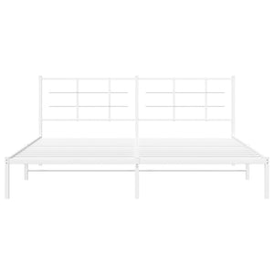 vidaXL Metal Bed Frame with Headboard White 76"x79.9" King-3