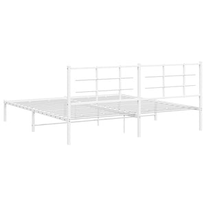 vidaXL Metal Bed Frame with Headboard White 76"x79.9" King-5