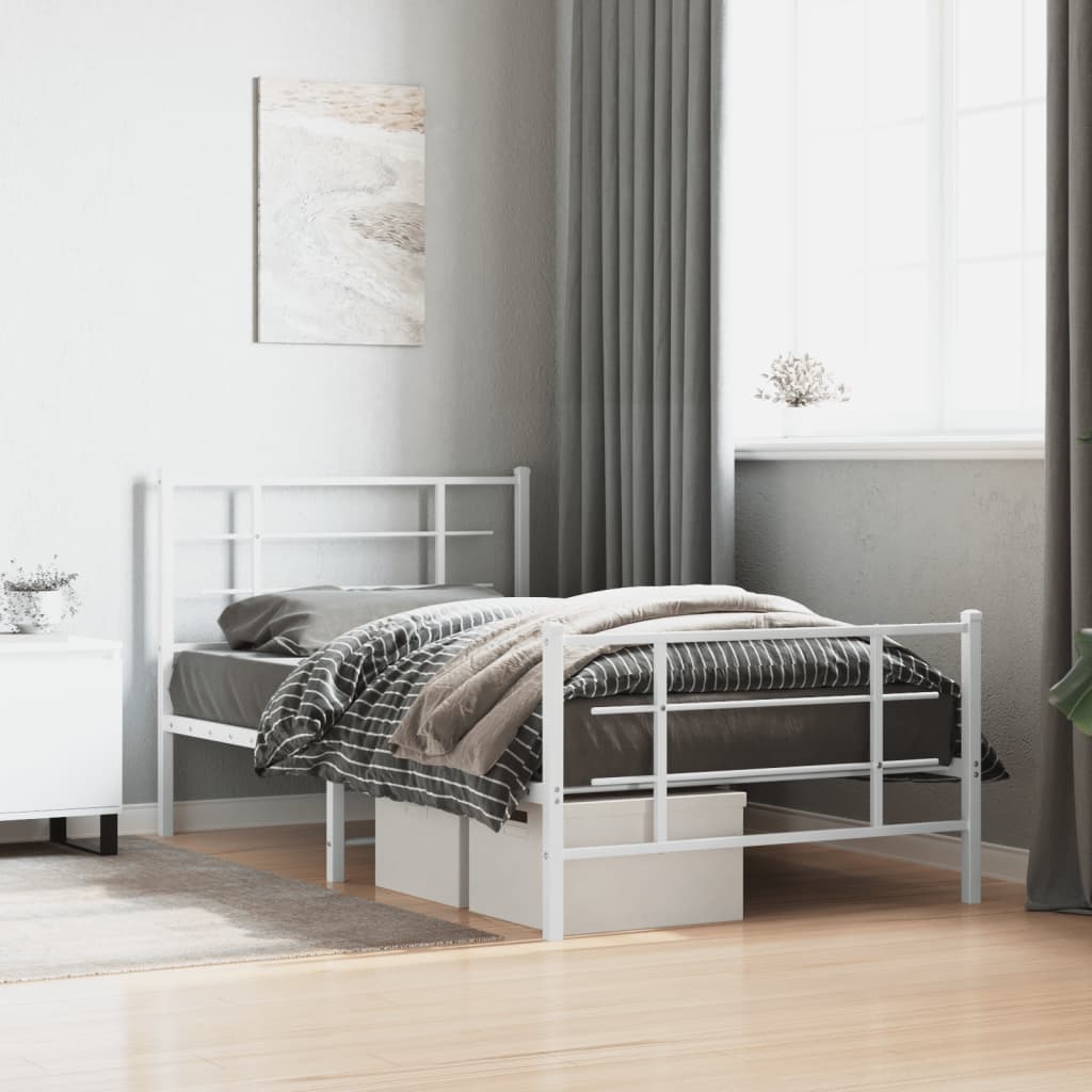 vidaXL Metal Bed Frame with Headboard and Footboard White 39.4"x78.7"-1