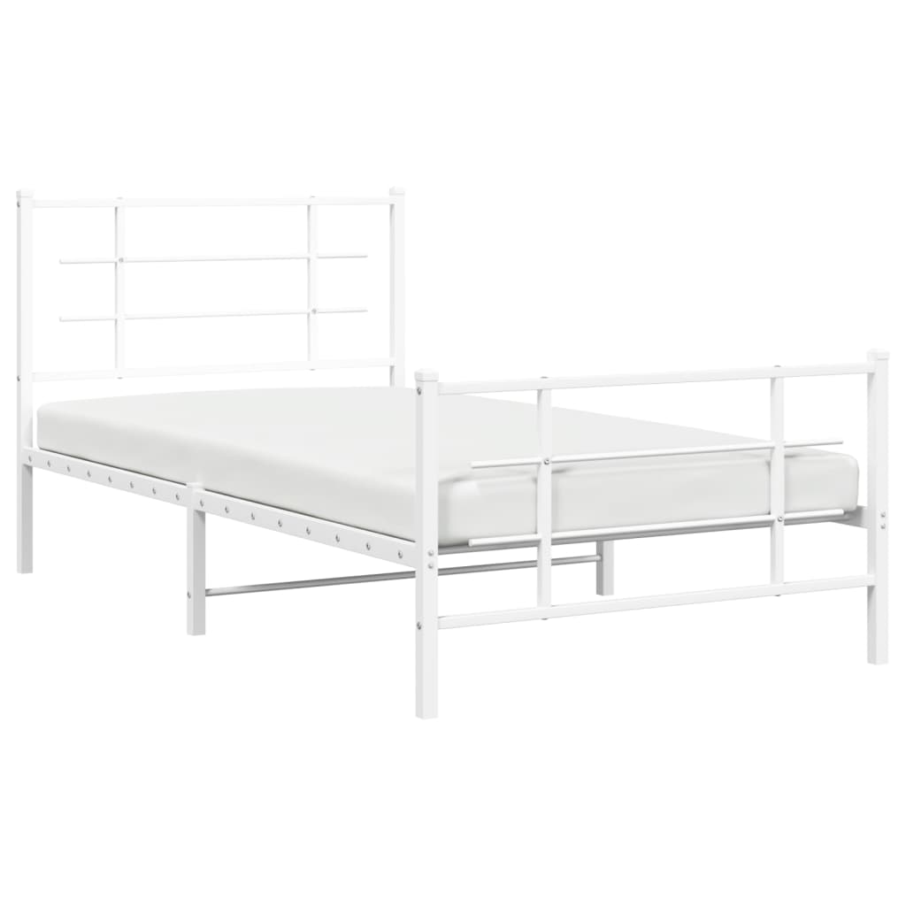 vidaXL Metal Bed Frame with Headboard and Footboard White 39.4"x78.7"-2