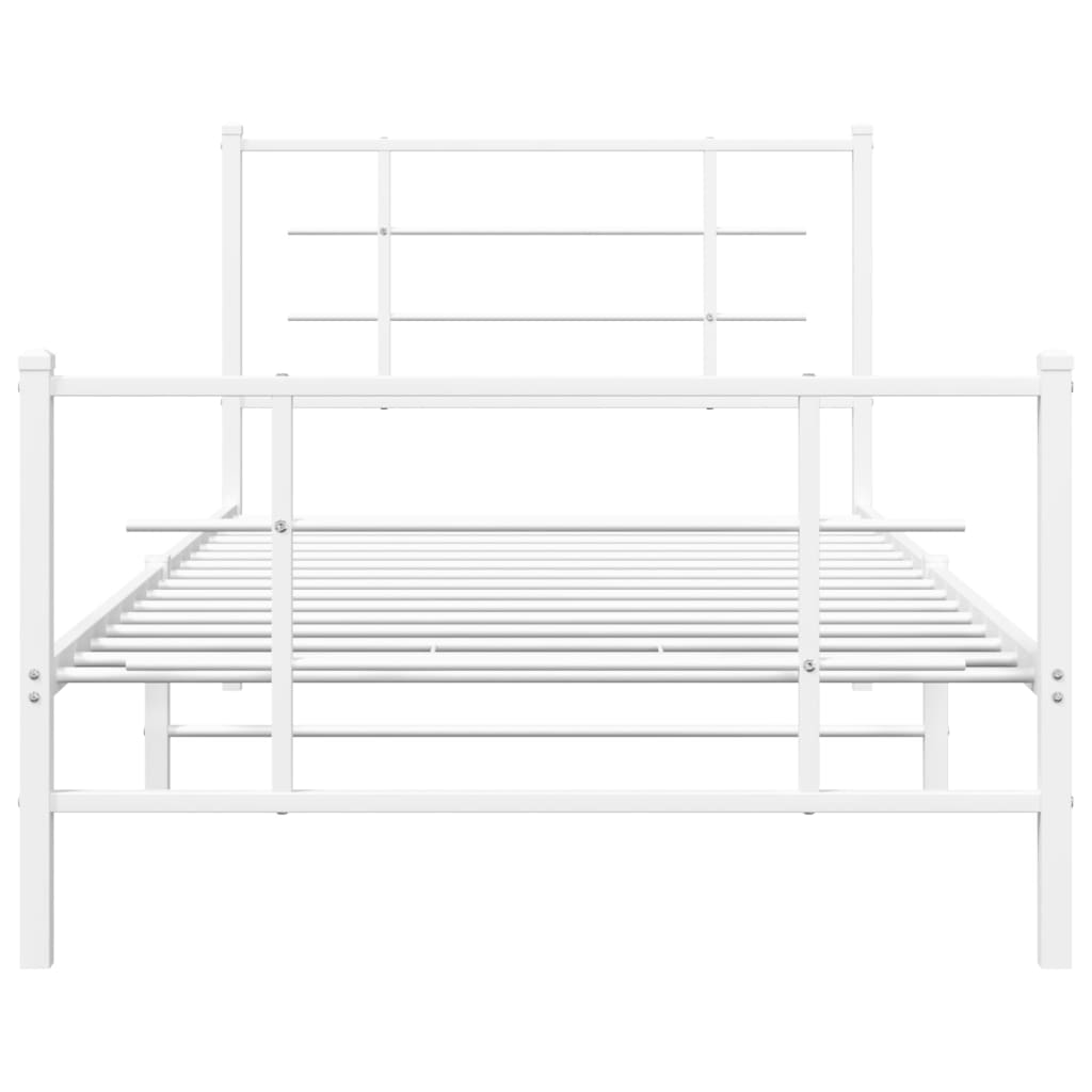 vidaXL Metal Bed Frame with Headboard and Footboard White 39.4"x78.7"-3