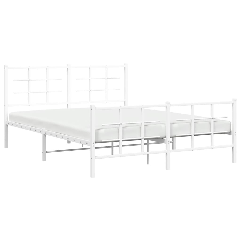 vidaXL Metal Bed Frame with Headboard and Footboard White 59.1"x78.7"-2