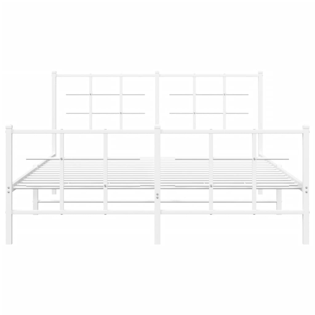 vidaXL Metal Bed Frame with Headboard and Footboard White 59.1"x78.7"-3