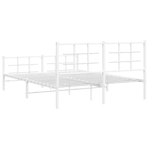 vidaXL Metal Bed Frame with Headboard and Footboard White 59.1"x78.7"-5