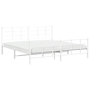 vidaXL Metal Bed Frame with Headboard and Footboard White 76"x79.9" King-2