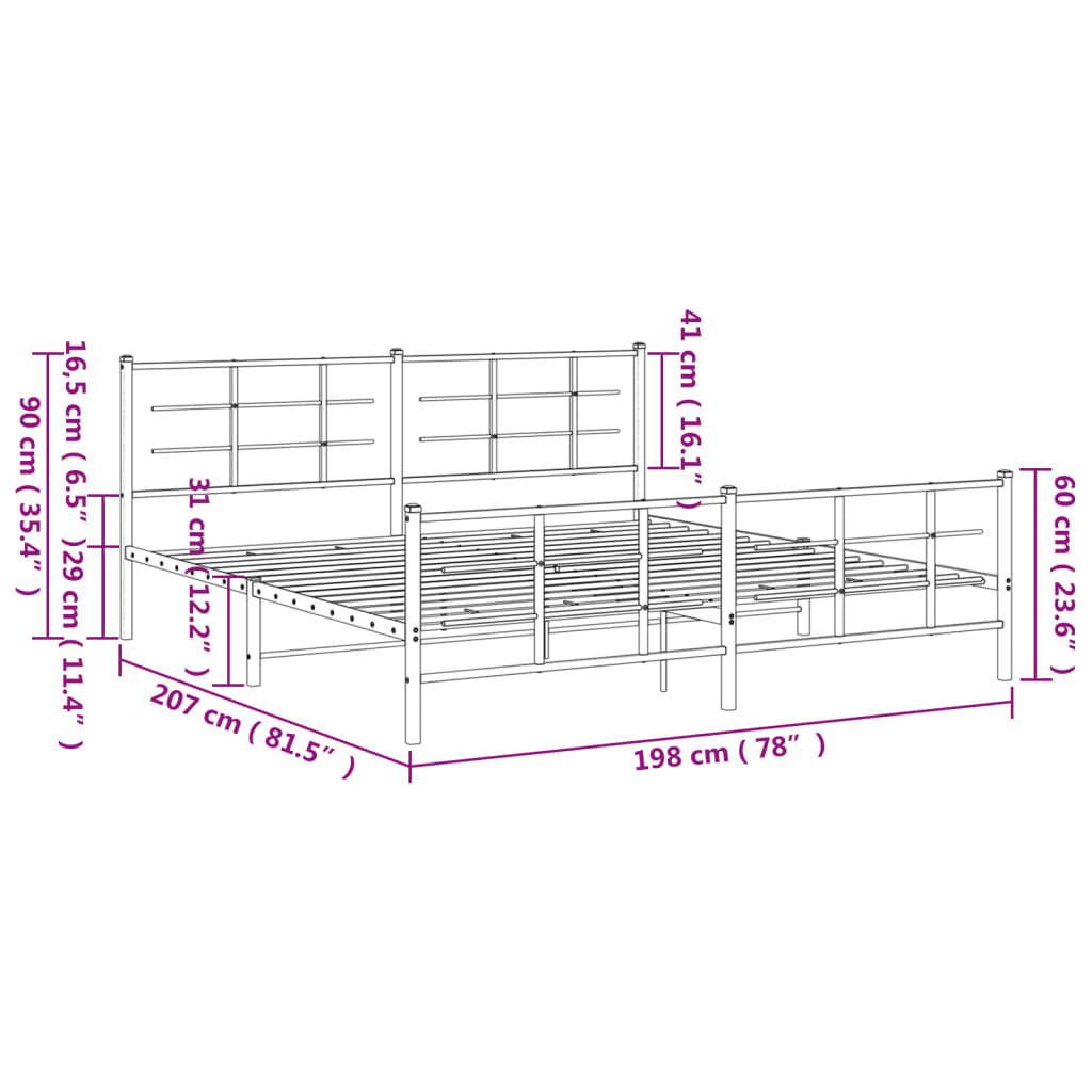 vidaXL Metal Bed Frame with Headboard and Footboard White 76"x79.9" King-7