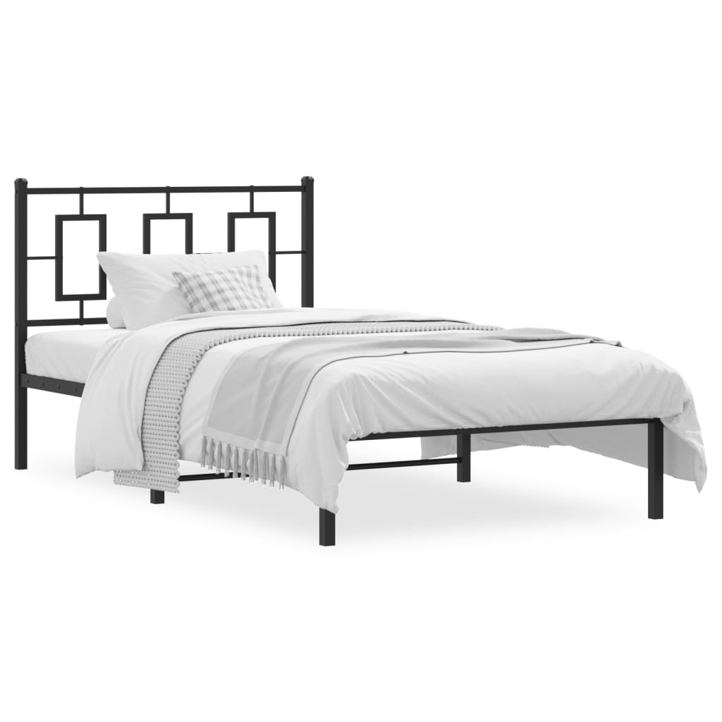 vidaXL Metal Bed Frame with Headboard Black 39.4"x78.7"-0